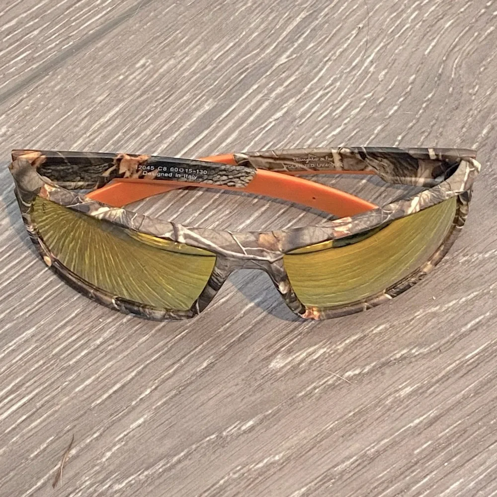 NEW! Polarized Sunglasses Wraparound Unisex 100% UV Protection Camo Orange Lens